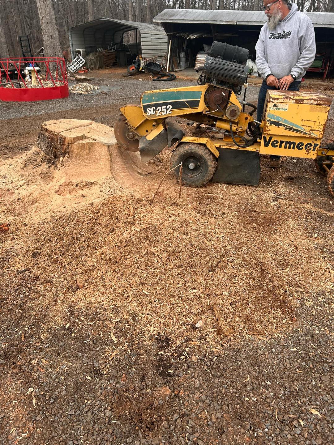 Stump grinding in progress